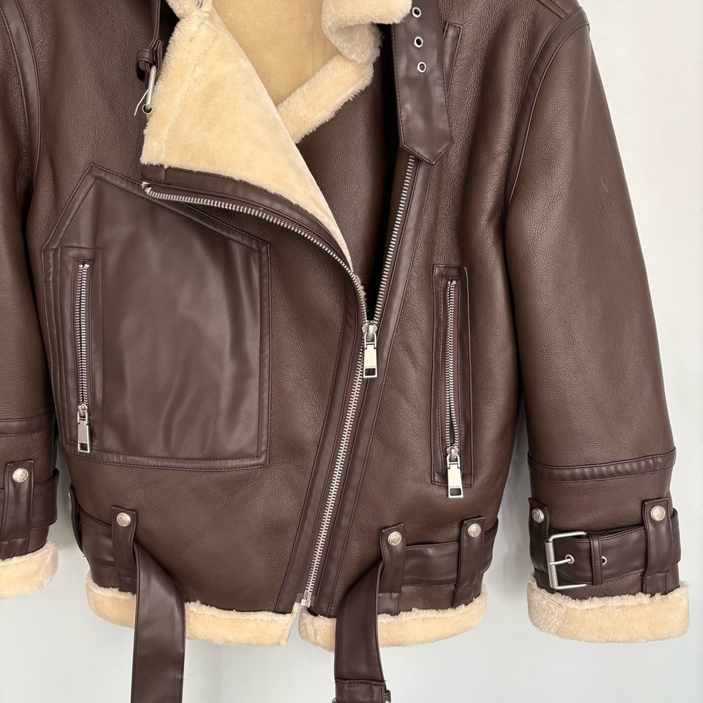 Rebecca Minkoff Brown Bomber Jacket with Cream Accents - Picture 15 of 15